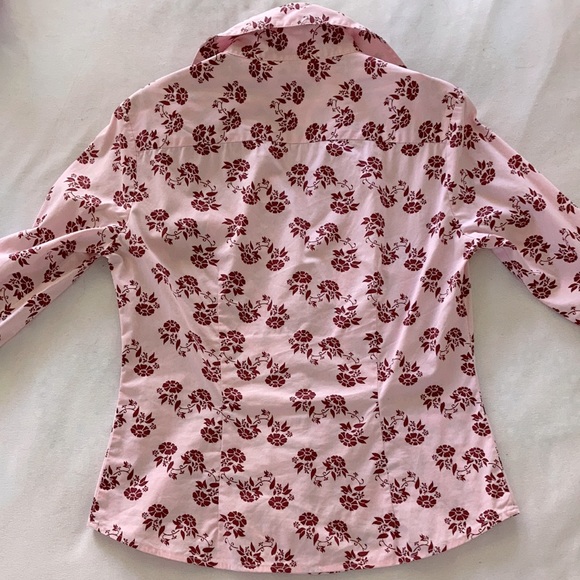 BEN SHERMAN floral Western shirt, stretch, dagger collar SIZE 8 pink burgundy - Picture 3 of 12